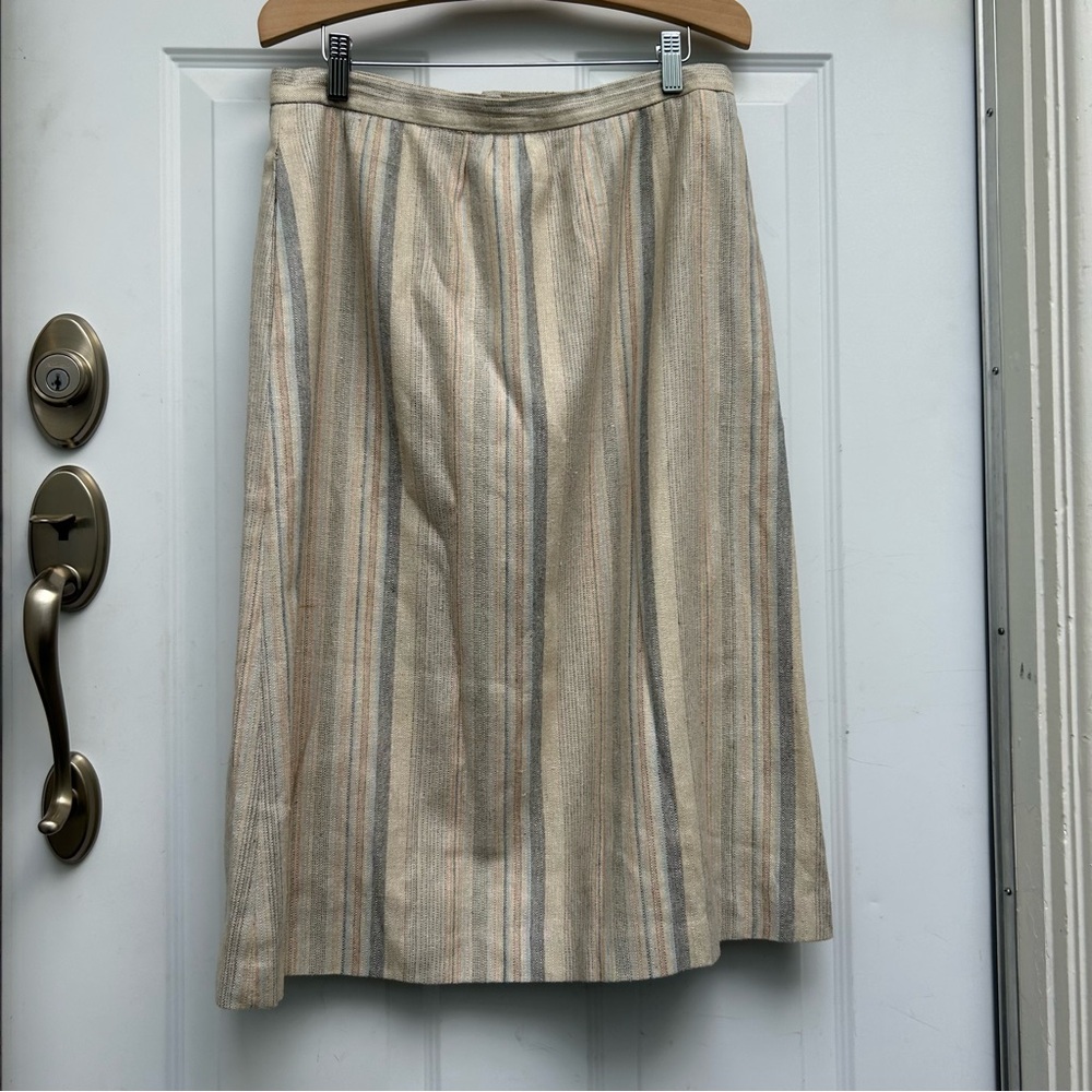 Vintage Beige and Blue Striped Midi Skirt